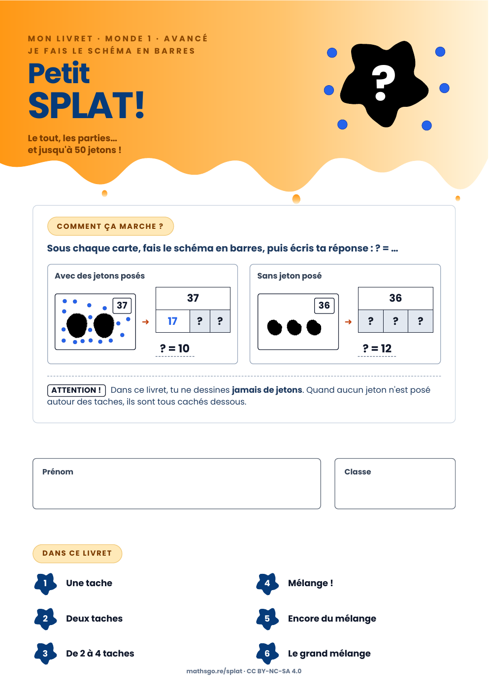 Couverture du livret Petit SPLAT! « Je fais le schéma en barres », niveau Avancé