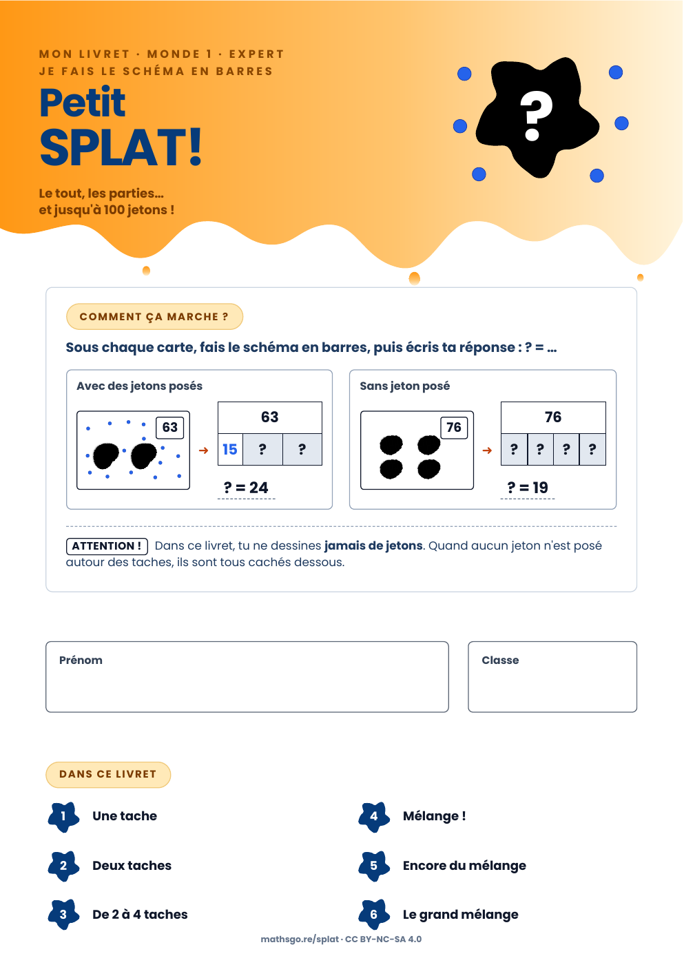 Couverture du livret Petit SPLAT! « Je fais le schéma en barres », niveau Expert