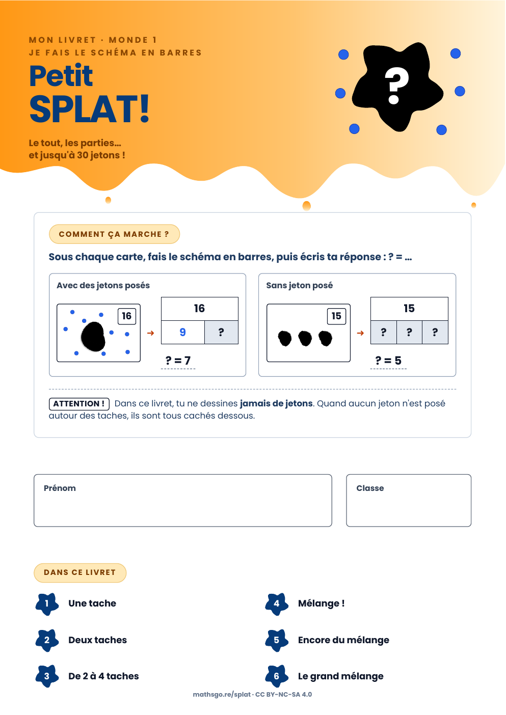 Couverture du livret Petit SPLAT! « Je fais le schéma en barres » du monde 1