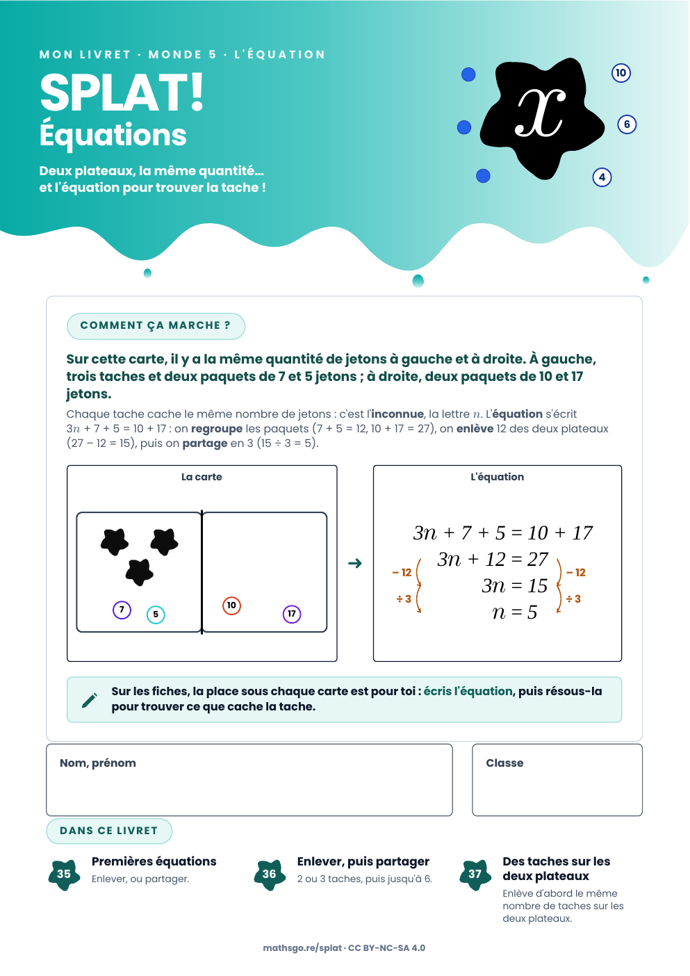Couverture du livret SPLAT! Équations, l'équation