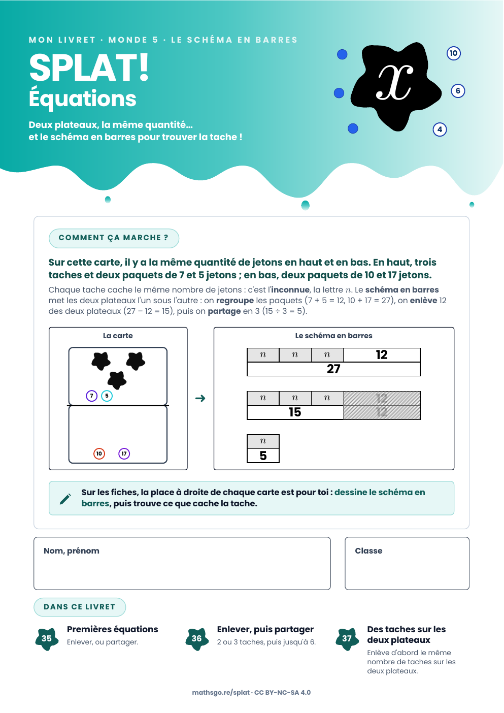 Couverture du livret SPLAT! Équations, le schéma en barres