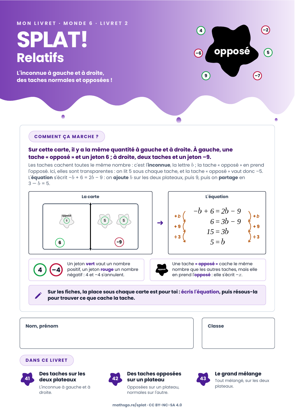 Couverture du livret 2 de SPLAT! Relatifs, les taches sur les deux plateaux